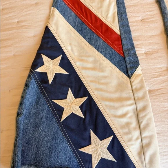 Free People Blue and Red Star Flare Jeans - Picture 2 of 10